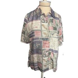 Vintage Stunt Women 100% Silk Button Shirt Top Blouse Sz M